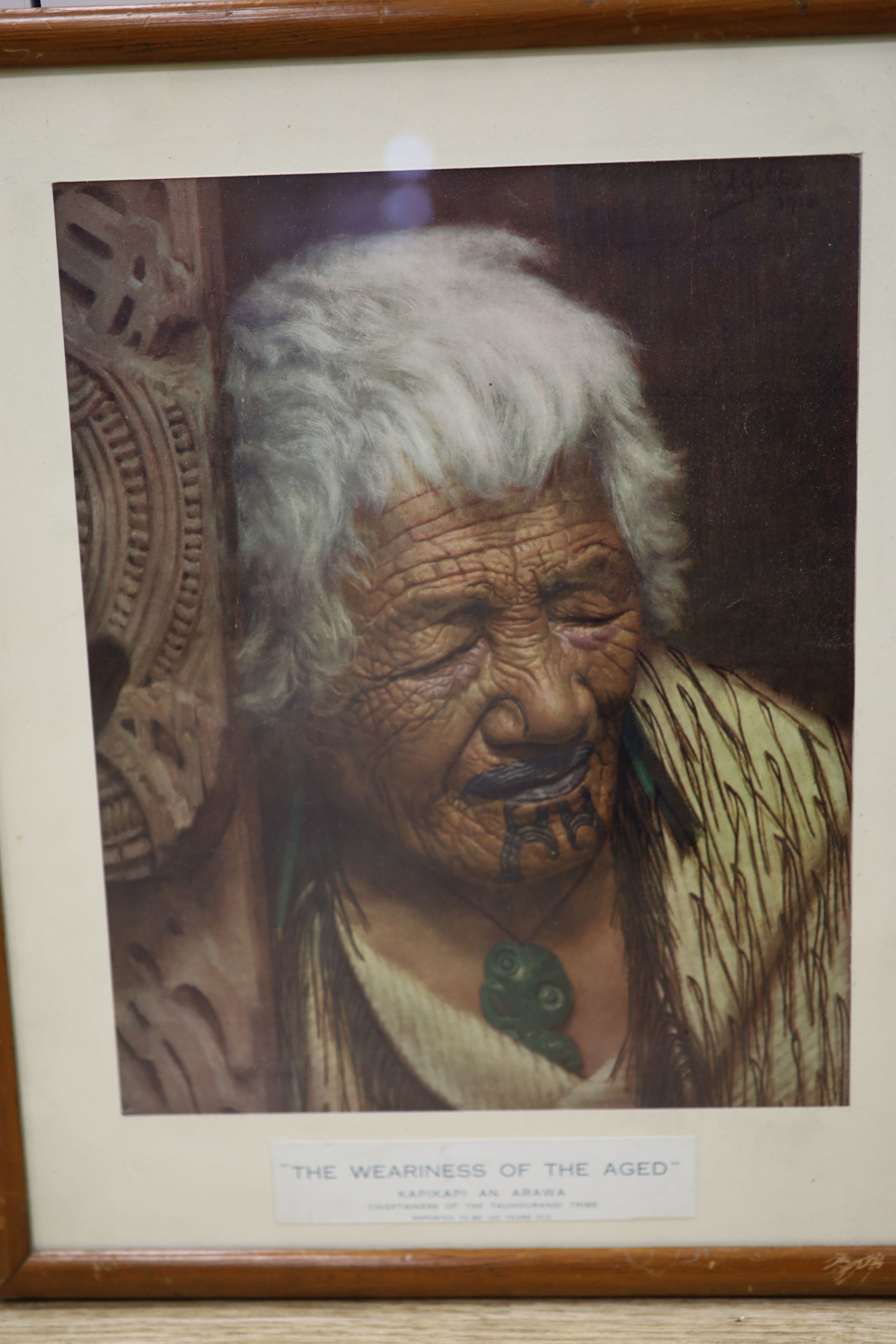 Charles Frederick Goldie (1870-1947), three chromolithographs of Maori's: 'A good joke', 46 x 35cm, 'The Weariness of the aged', 30 x 24cm and 'Man with jade earring', 29 x 24cm